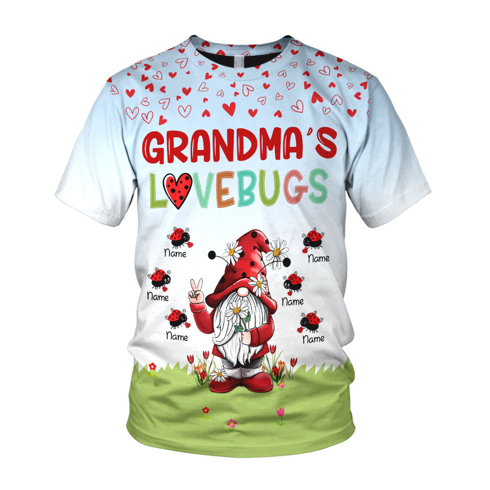 Grandma's Lovebugs Gnomes Personalized All Over Print Shirt, 3D Shirt For Grandma