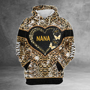 Nana Heart Butterflies Leopard Pattern Personalized All Over Print Shirt, 3D Shirt For Grandma