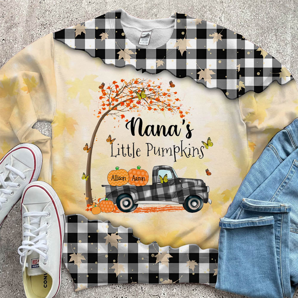 Nana's Little Pumpkins Truck Autumn Personalized All Over Print 3D Shirt For Grandma Nana