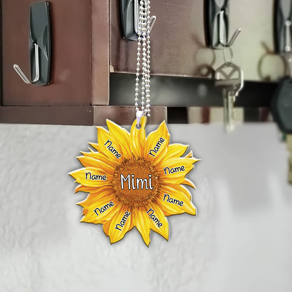 Sunflower Grandma Personalized Flat Acrylic Personalized Car Ornament For Grandma, 2 Sides Are The Same HN98 DO99