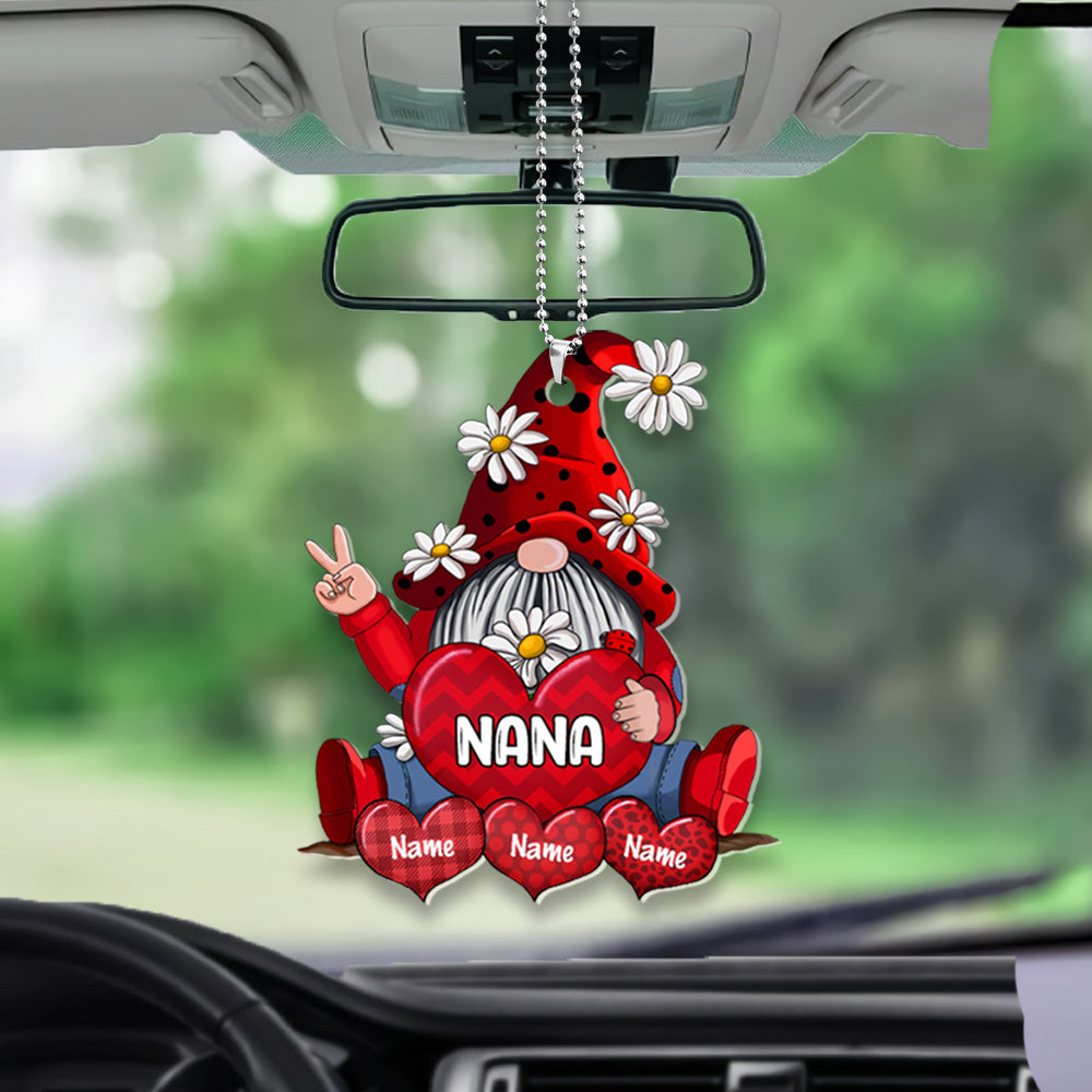 Gnomes With Hearts Personalized Flat Acrylic Ornament, 2 Sides Are The Same For Grandma