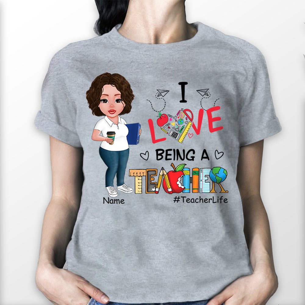 I Love Being Teacher School Item Heart Back To School Personalized Shirt For Teacher