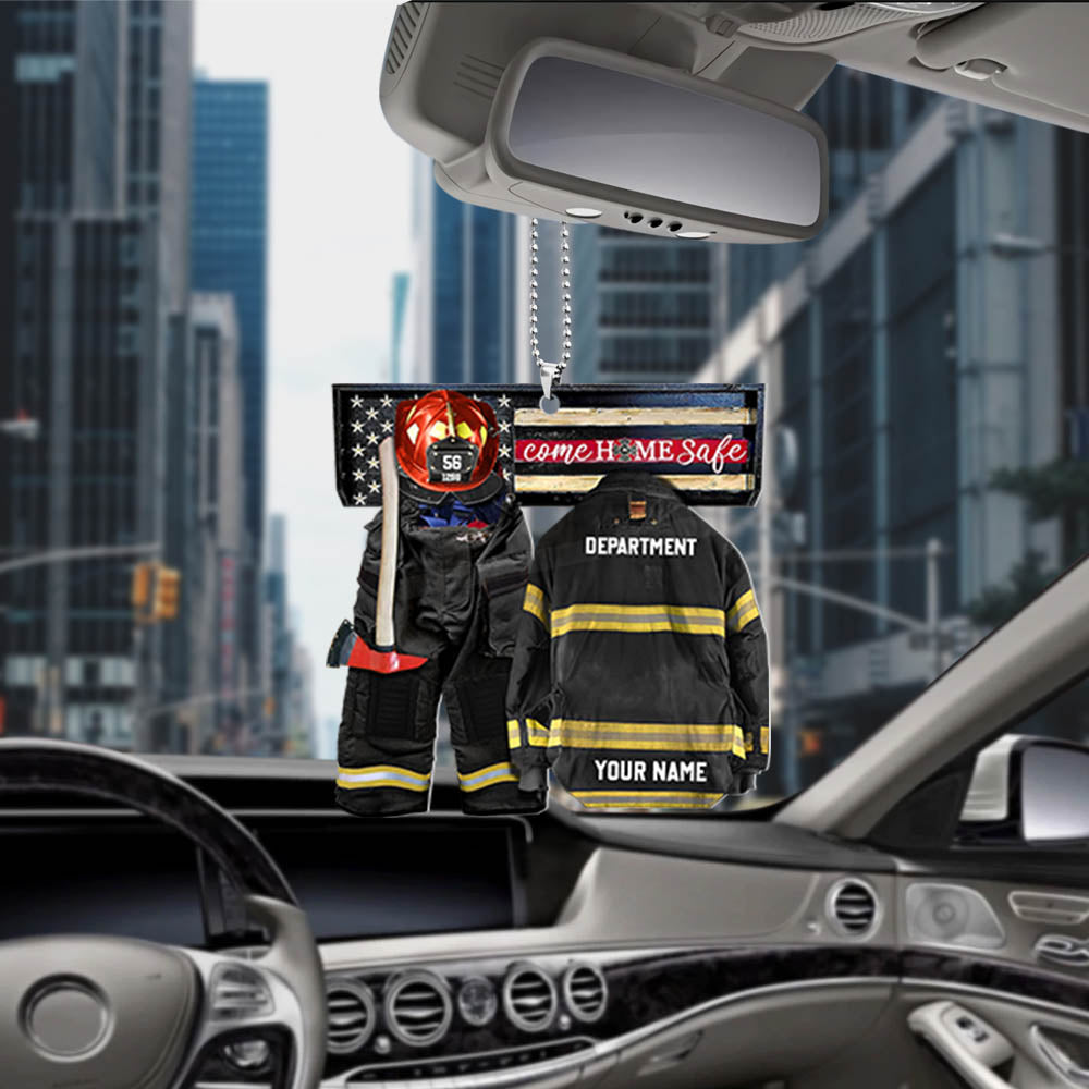 Come Home Safe Firefighter Armor Custom Shaped Acrylic Car Ornament Two Sides Print Custom Clothing Sets, Made By Acrylic And The 2 Sides Are The Same