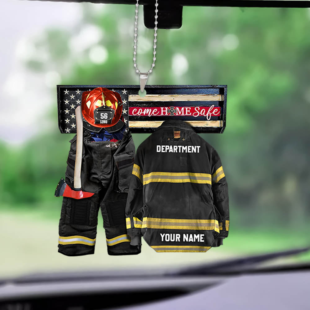 Come Home Safe Firefighter Armor Custom Shaped Acrylic Car Ornament Two Sides Print Custom Clothing Sets, Made By Acrylic And The 2 Sides Are The Same