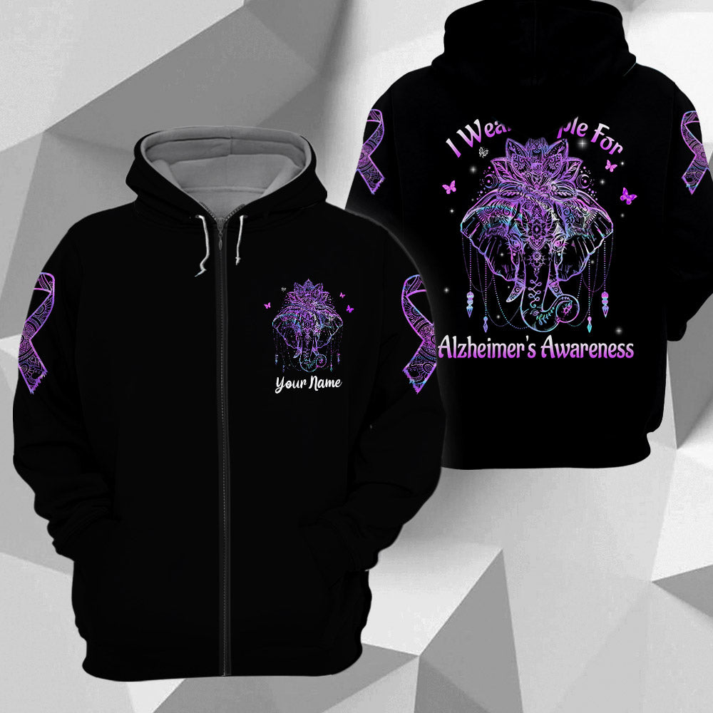 We Wear Purple For Alzheimer's Awareness , All Over Print Shirts For Helping Raise Alzheimer's Awareness, Elephant Mandala Art Print, Name Can Be Changed