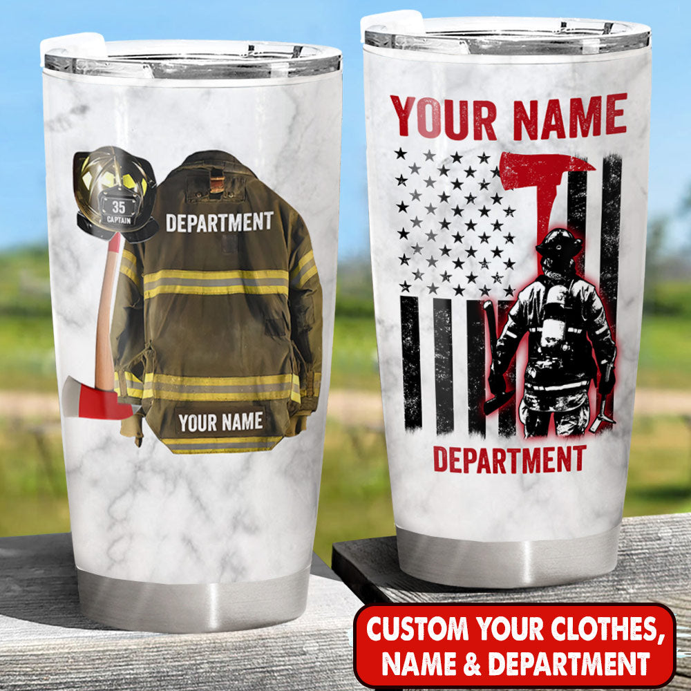 Personalized Firefighter Armor Clothes And Helmet Bunker Gear Tumbler For Firefighter