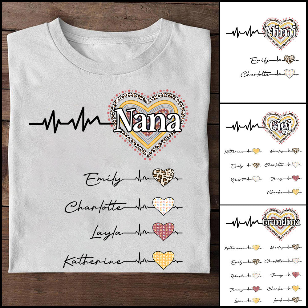Grandma With Grandkids Rainbow Leopard Heart Heart Personalized Shirts