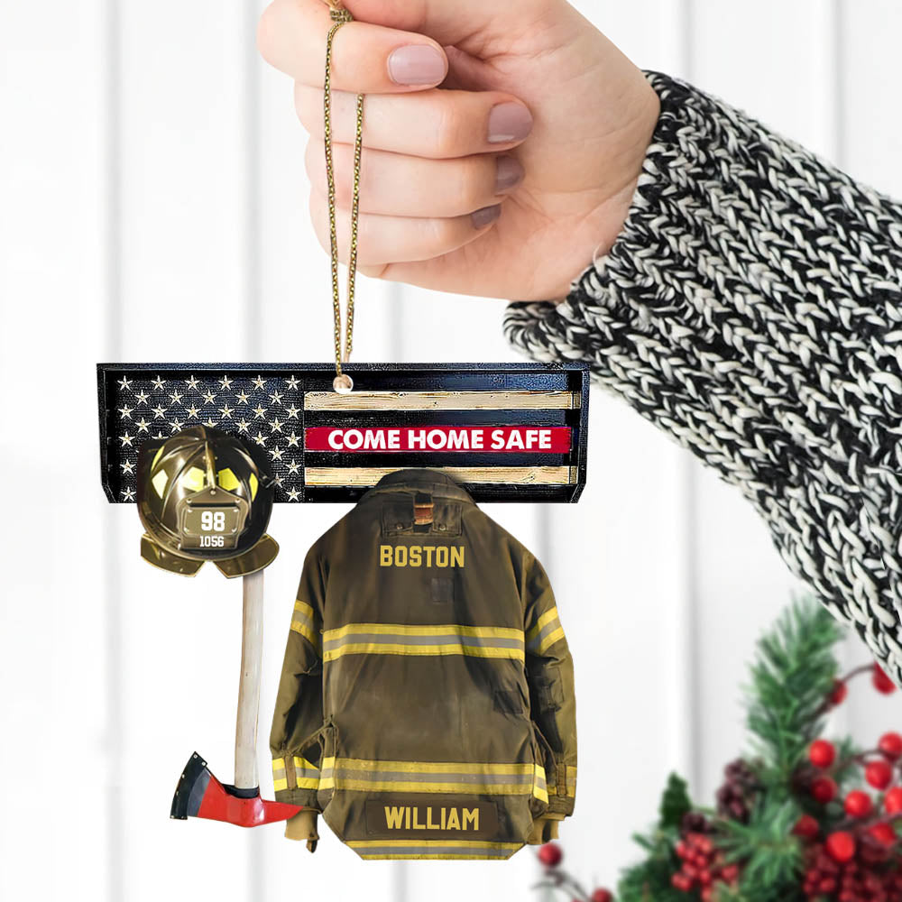 Come Home Safe, Firefighter Armor Custom Cut Shaped Acrylic Ornament Two Sides Print, Made By Acrylic And The 2 Sides Are The Same