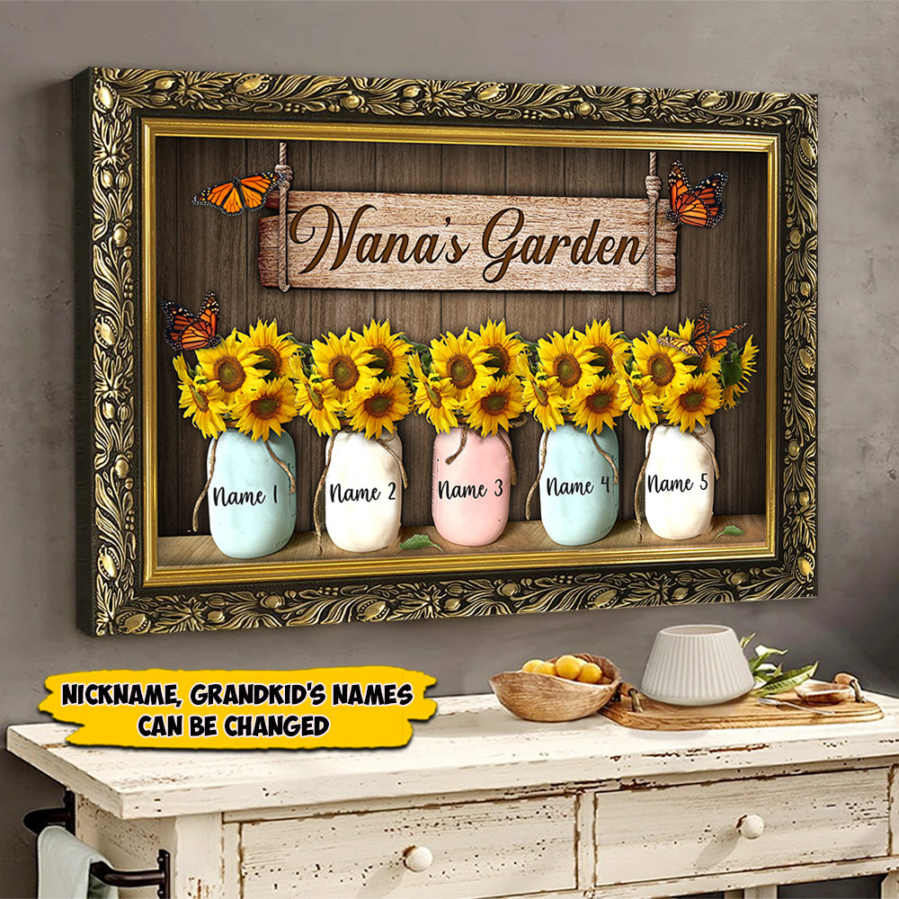 Grandma's Garden Sunflower Vase Printed Frame Personalized Canvas For Grandma