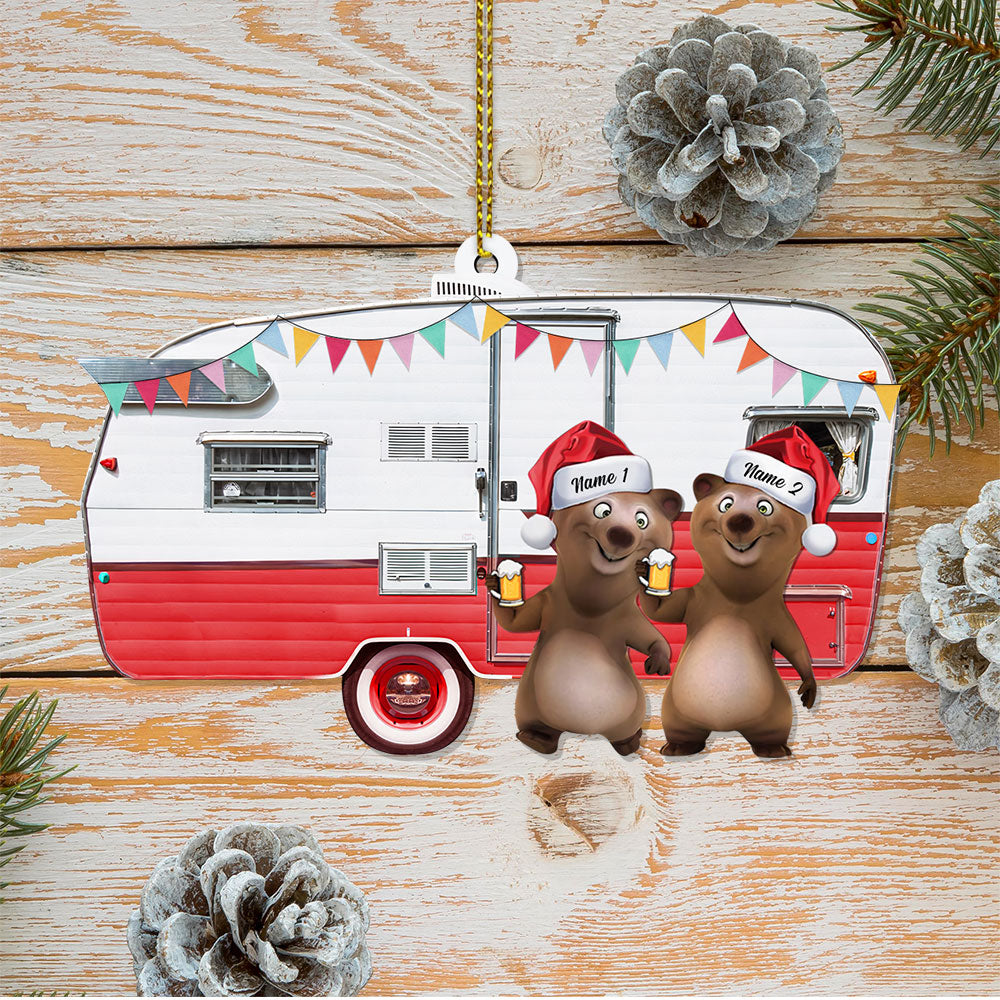Camping Bears Christmas, Custom Shaped Acrylic Ornament Two Sides Print, Gift for Campers, Made By Acrylic And The 2 sides Are The Same
