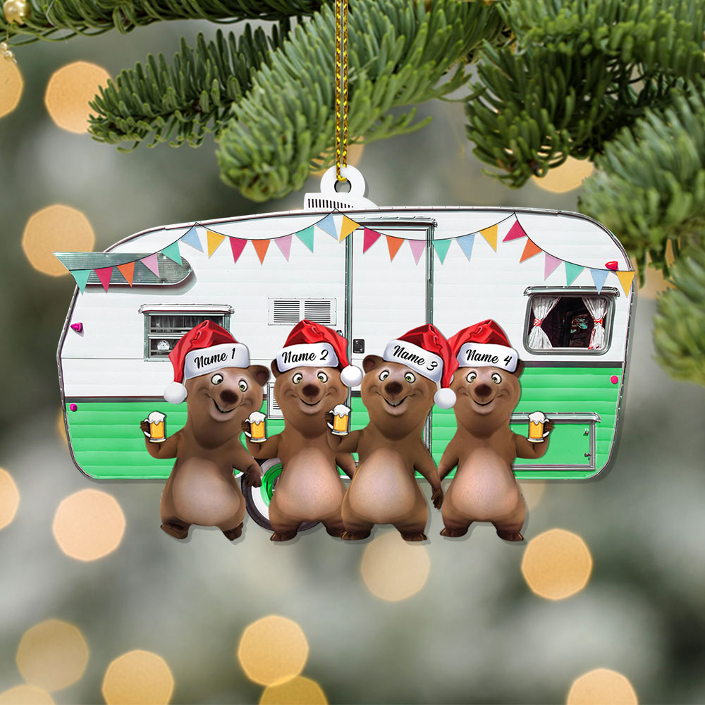 Camping Bears Christmas, Custom Shaped Acrylic Ornament Two Sides Print, Gift for Campers, Made By Acrylic And The 2 sides Are The Same