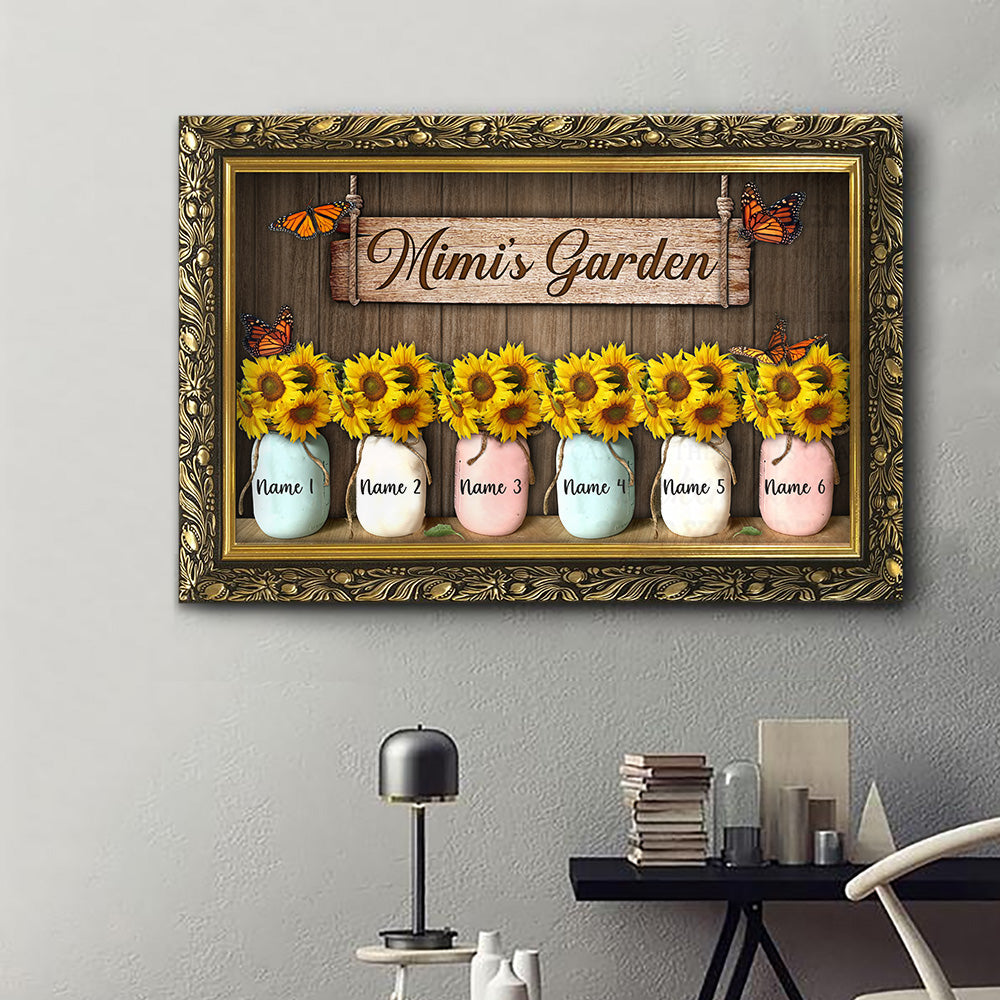 Grandma's Garden Sunflower Vase Printed Frame Personalized Canvas For Grandma