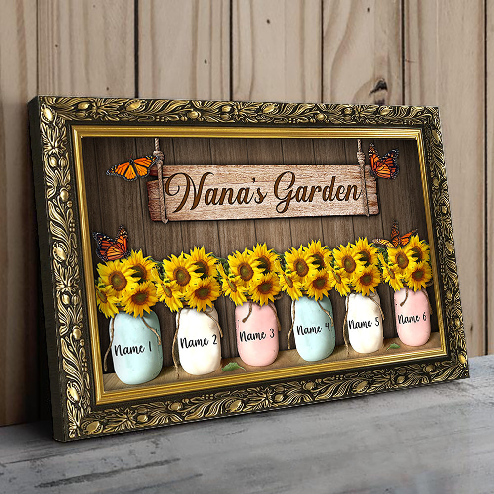 Grandma's Garden Sunflower Vase Printed Frame Personalized Canvas For Grandma