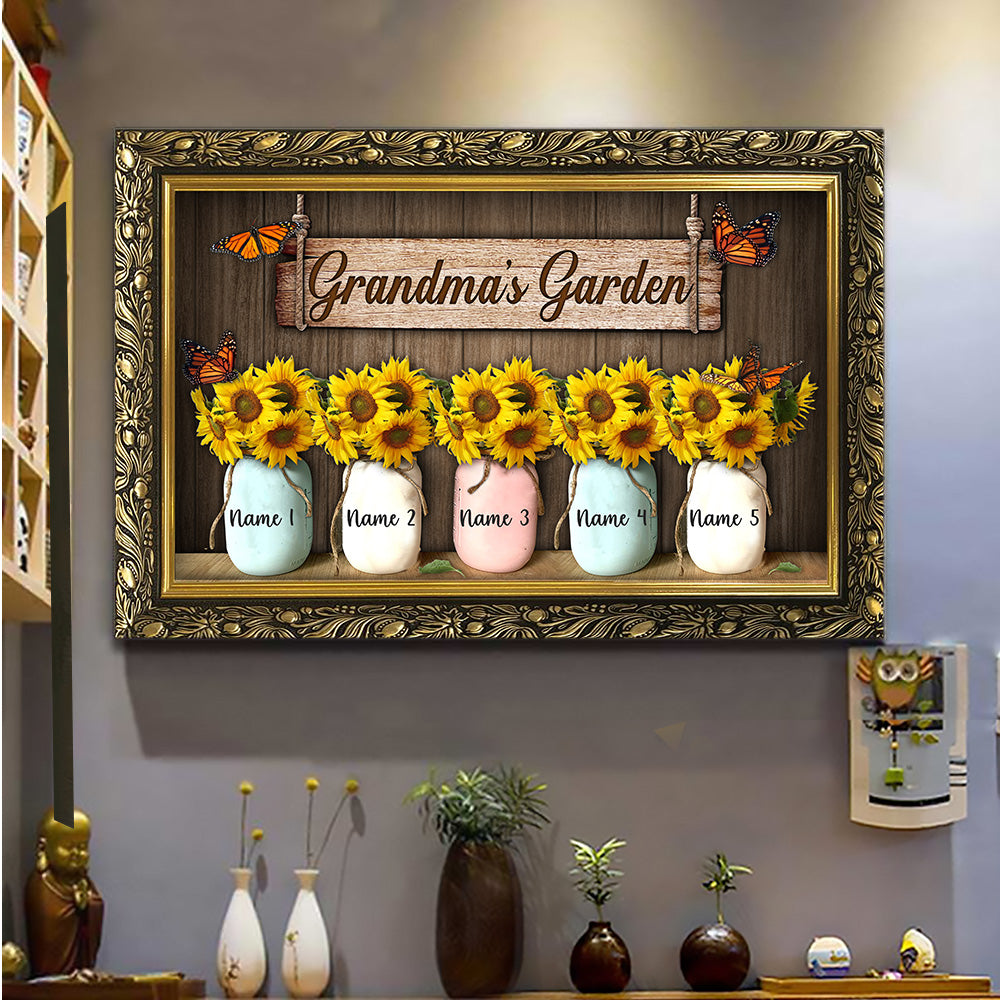 Grandma's Garden Sunflower Vase Printed Frame Personalized Canvas For Grandma