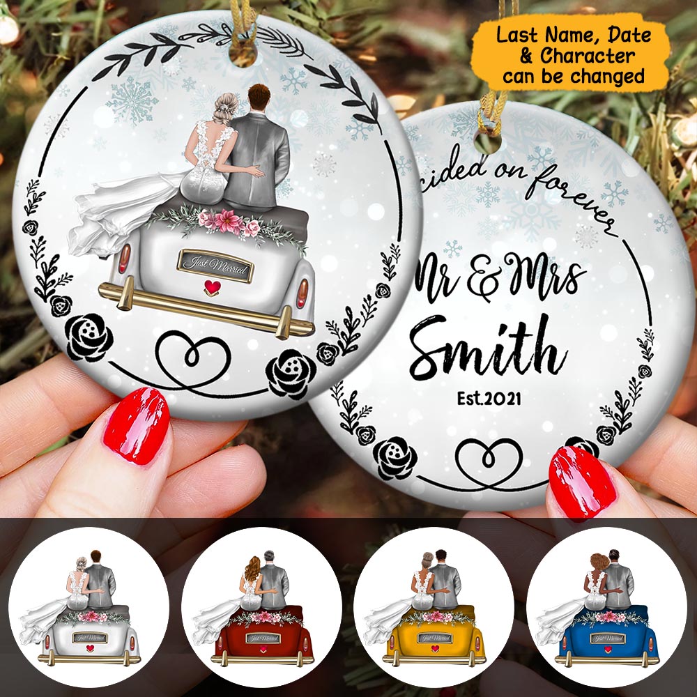 Custom We Decided On Forever Two-Side Printed Ornament, Christmas Gift, Anniversary Gift, Wedding Gift, Last Name, Date & Character Can Be Changed