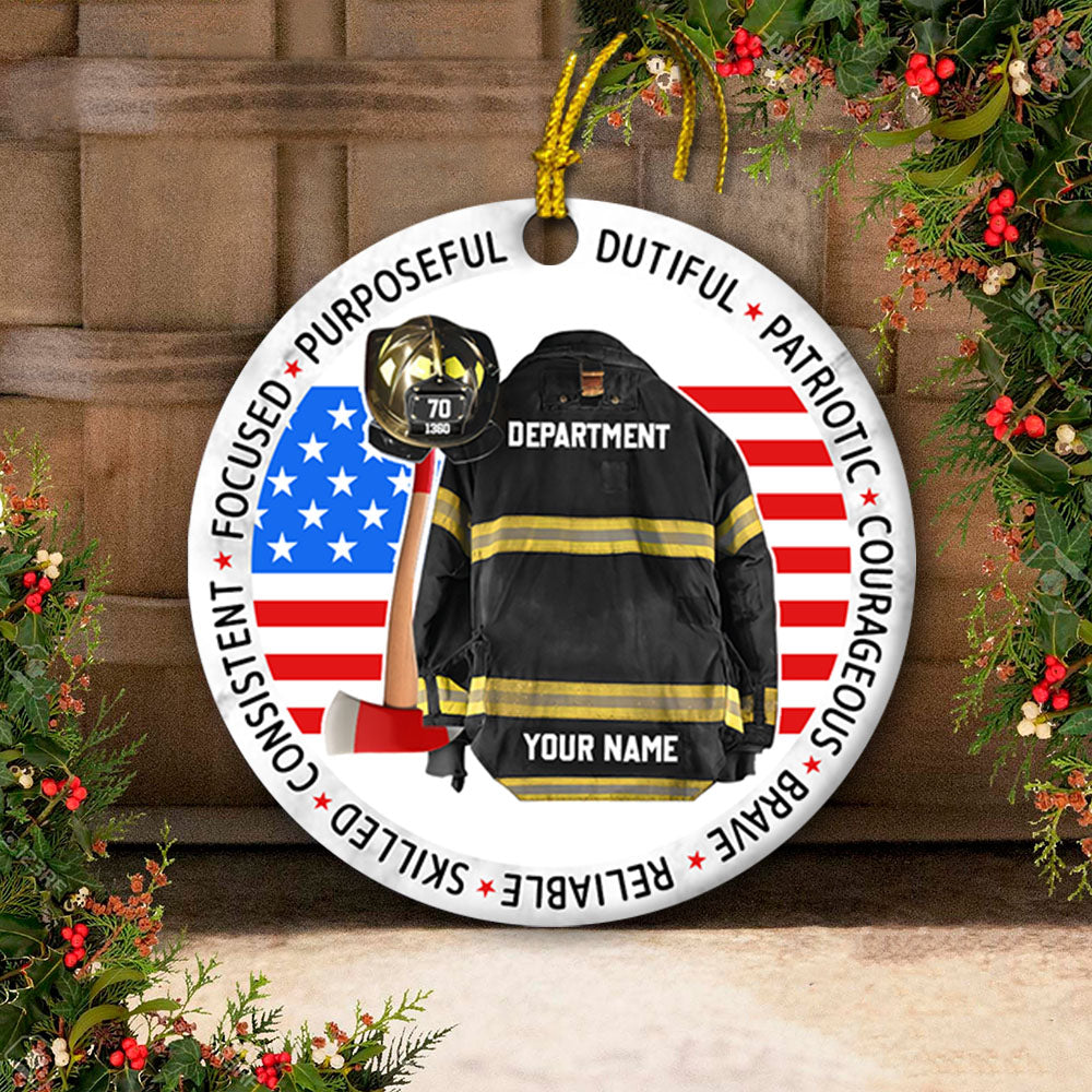 Focused Purposeful Dutiful Patriotic Courageous Brave Reliable Skilled Consistent Clothes And Helmet Personalized Circle Ornament