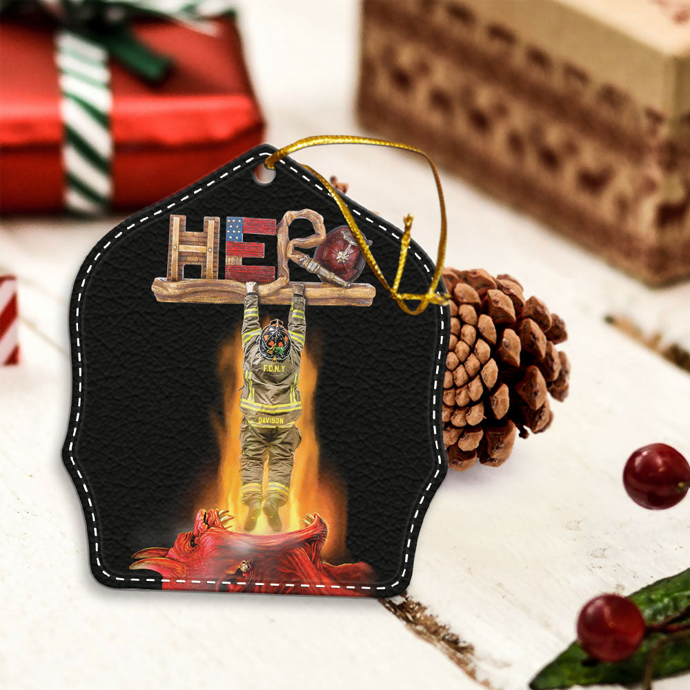 Hero Shield Firefighter Personalized Acrylic Ornament 2 Sides Print, Made By Acrylic And The 2 Sides Are The Same