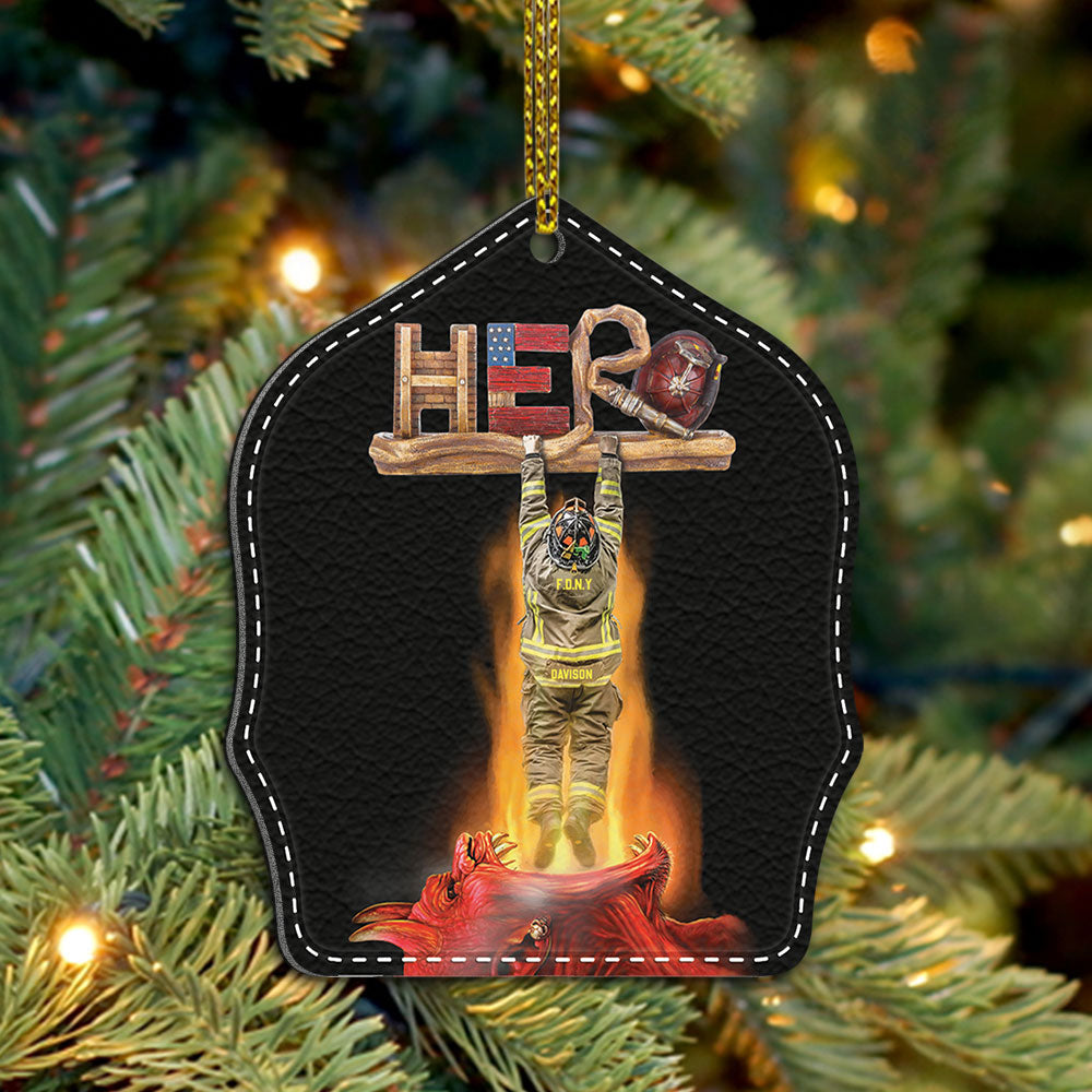 Hero Shield Firefighter Personalized Acrylic Ornament 2 Sides Print, Made By Acrylic And The 2 Sides Are The Same