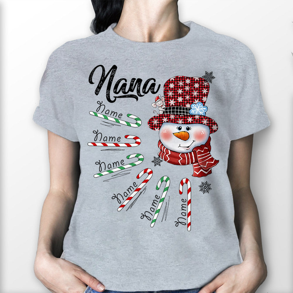 Grandma Snowman Candy Cane Christmas Personalized Shirt For Grandma