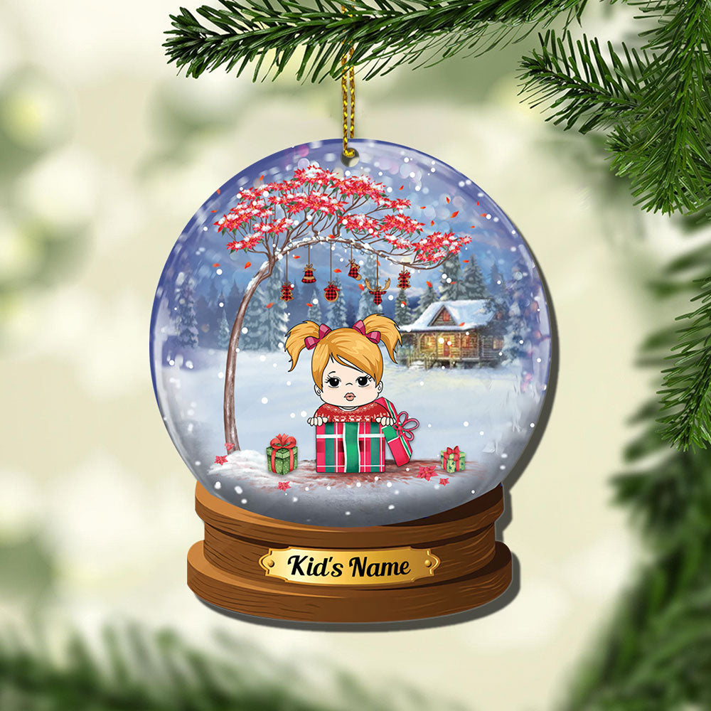 Kid Snow Globe 2 Side Shaped Acrylic Ornament For Kids From Family Member HN98 TRHN, Made By Acrylic And The 2 Sides Are The Same