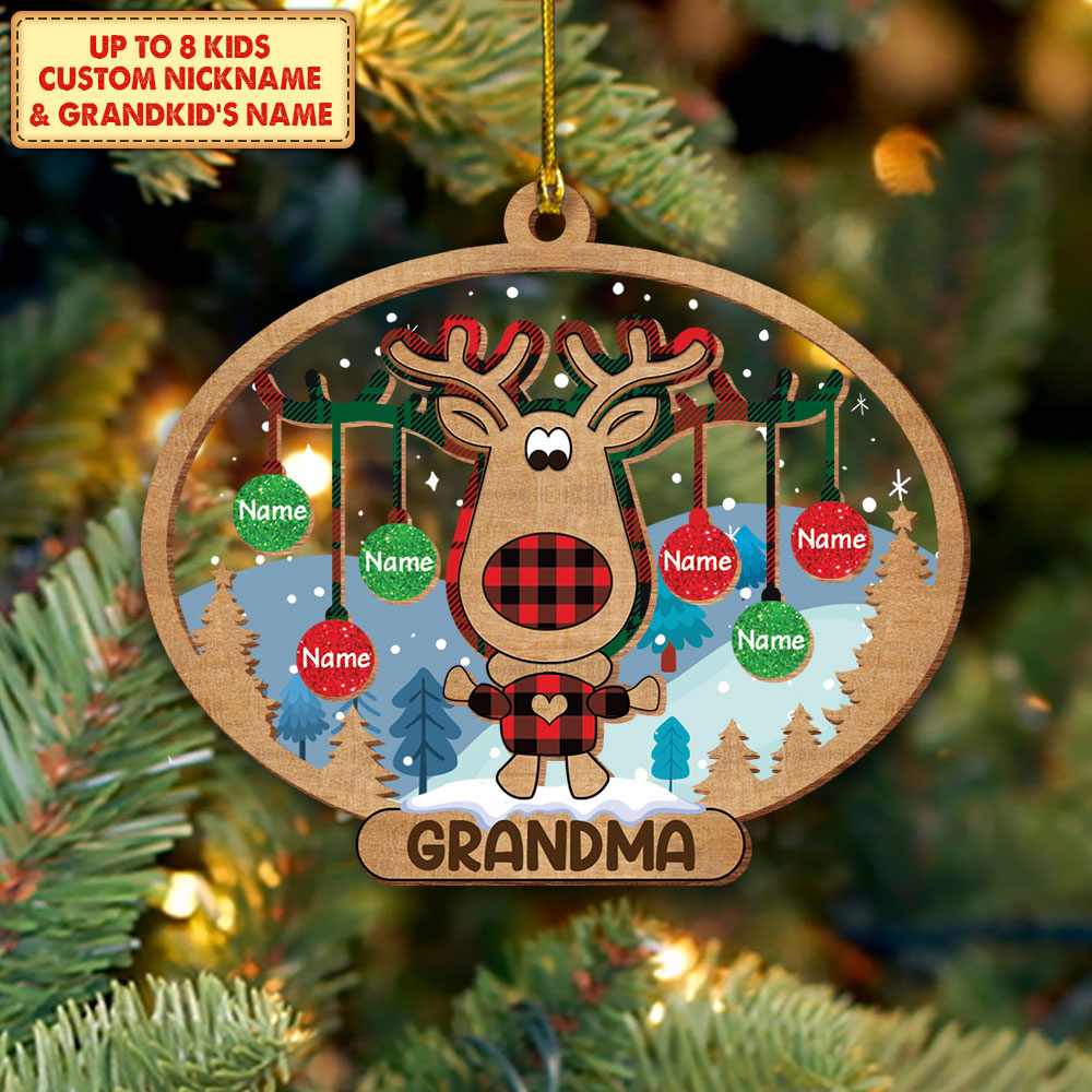Grandma Reindeer Christmas Personalized 2 Layers Mix Ornament For Grandma, HN98, DO99