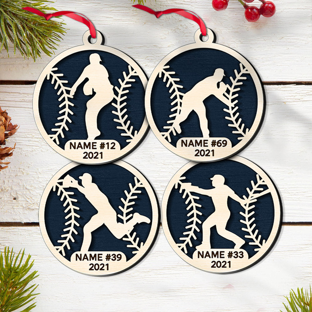 Personalized Baseball 2 Layer Ornament, Baseball Player Gift Custom Baseball 2 Layer Wood Ornament Sport Ornament