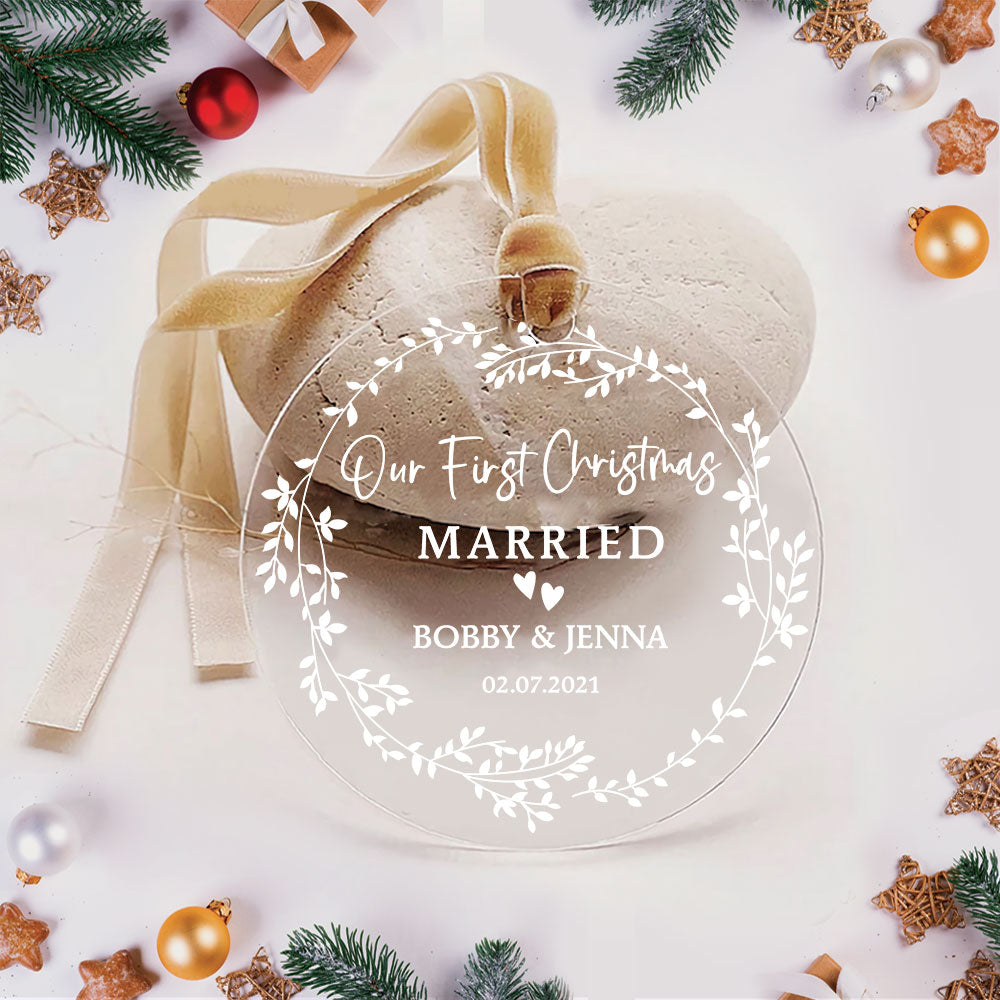 Our First Christmas Together, Acrylic Engaged or Married Ornament Gift, Christmas Gift, Wedding Gift, Name & Date can be changed TRHN, Made By Acrylic And One Side Print