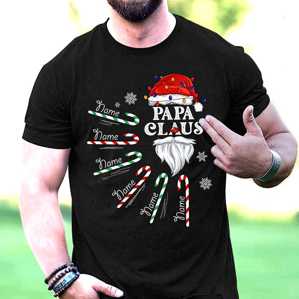 Papa Claus Candy Cane Winter Christmas Personalized Shirt For Grandpa