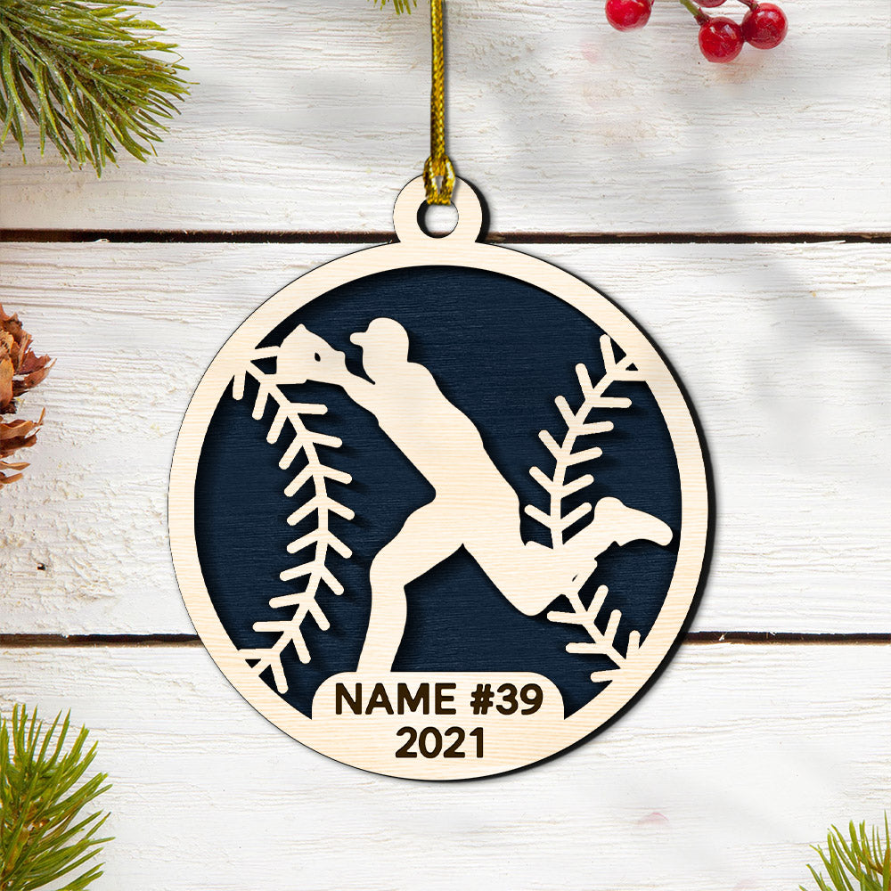Personalized Baseball 2 Layer Ornament, Baseball Player Gift Custom Baseball 2 Layer Wood Ornament Sport Ornament