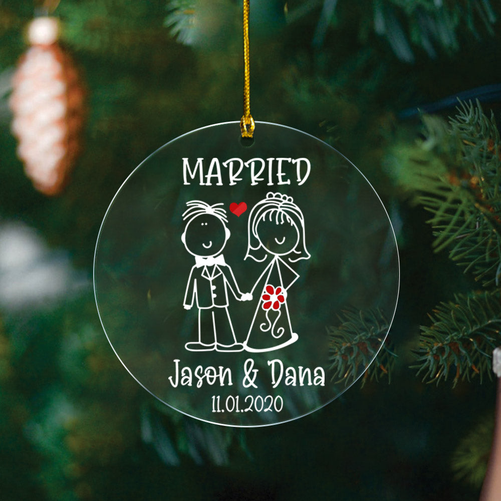Acrylic Engaged or Married Ornament Gift, Christmas Gift, Wedding Gift, Name & Date can be changed, Made By Acrylic And One Side Print