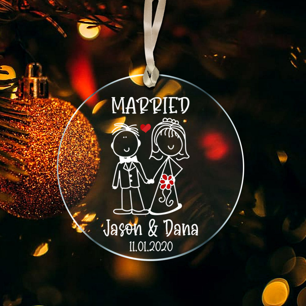 Acrylic Engaged or Married Ornament Gift, Christmas Gift, Wedding Gift, Name & Date can be changed, Made By Acrylic And One Side Print
