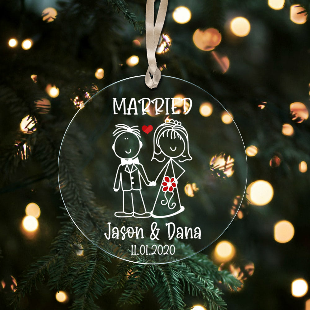 Acrylic Engaged or Married Ornament Gift, Christmas Gift, Wedding Gift, Name & Date can be changed, Made By Acrylic And One Side Print