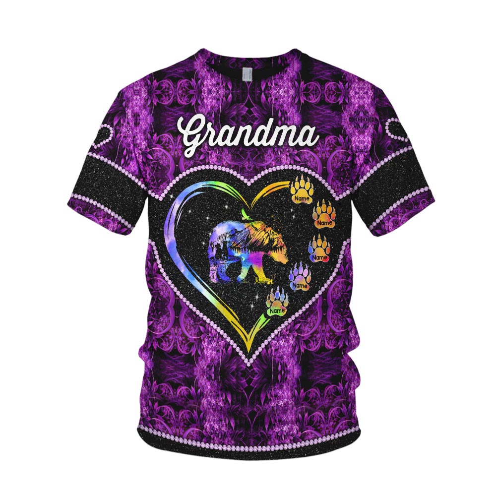 Nana Bear Heart Personalized All Over Print Shirt, 3D Shirt For Grandma