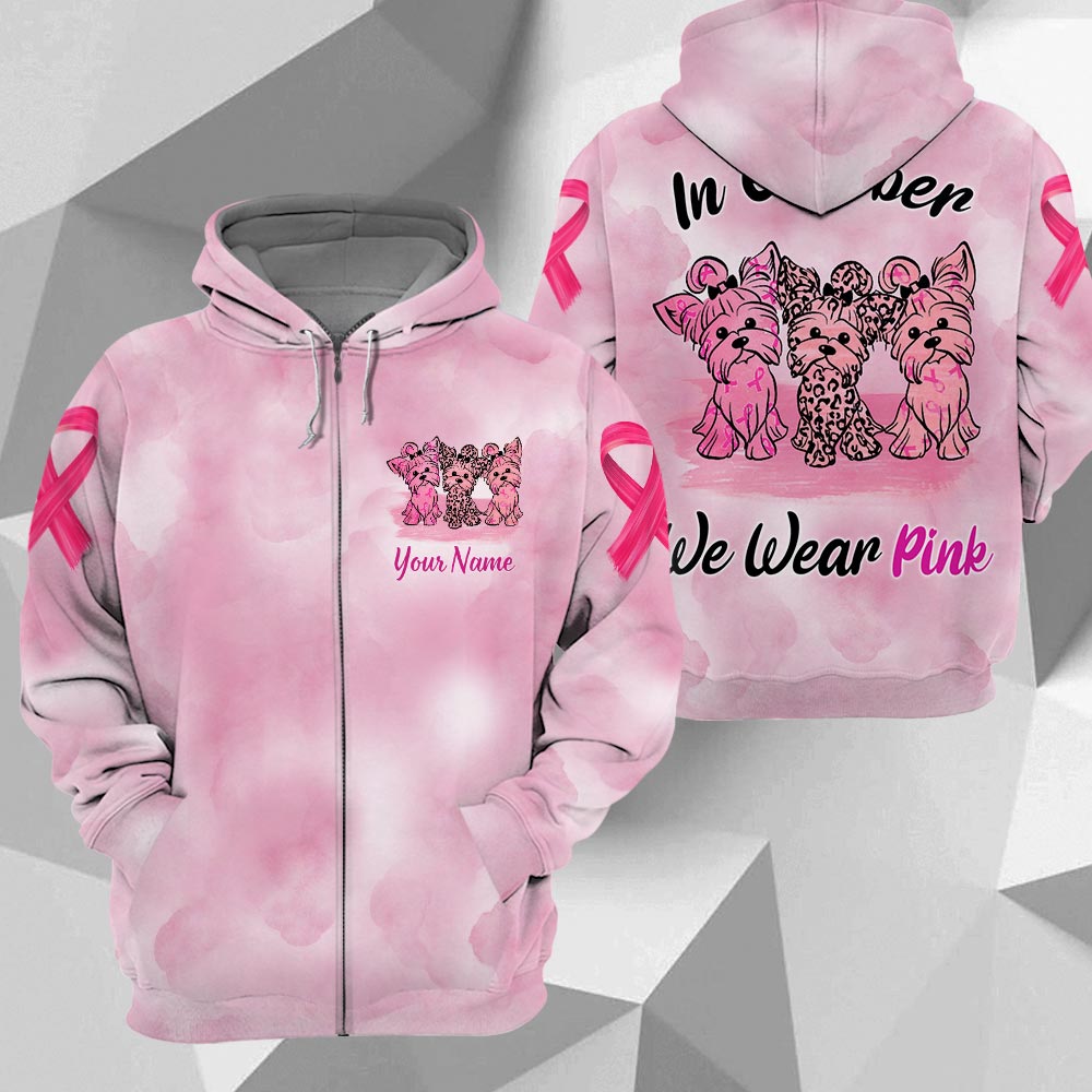 Yorkshire Terrier Vr2, In October We Wear Pink, Breast Cancer Awareness Personalized All Over Print Shirt