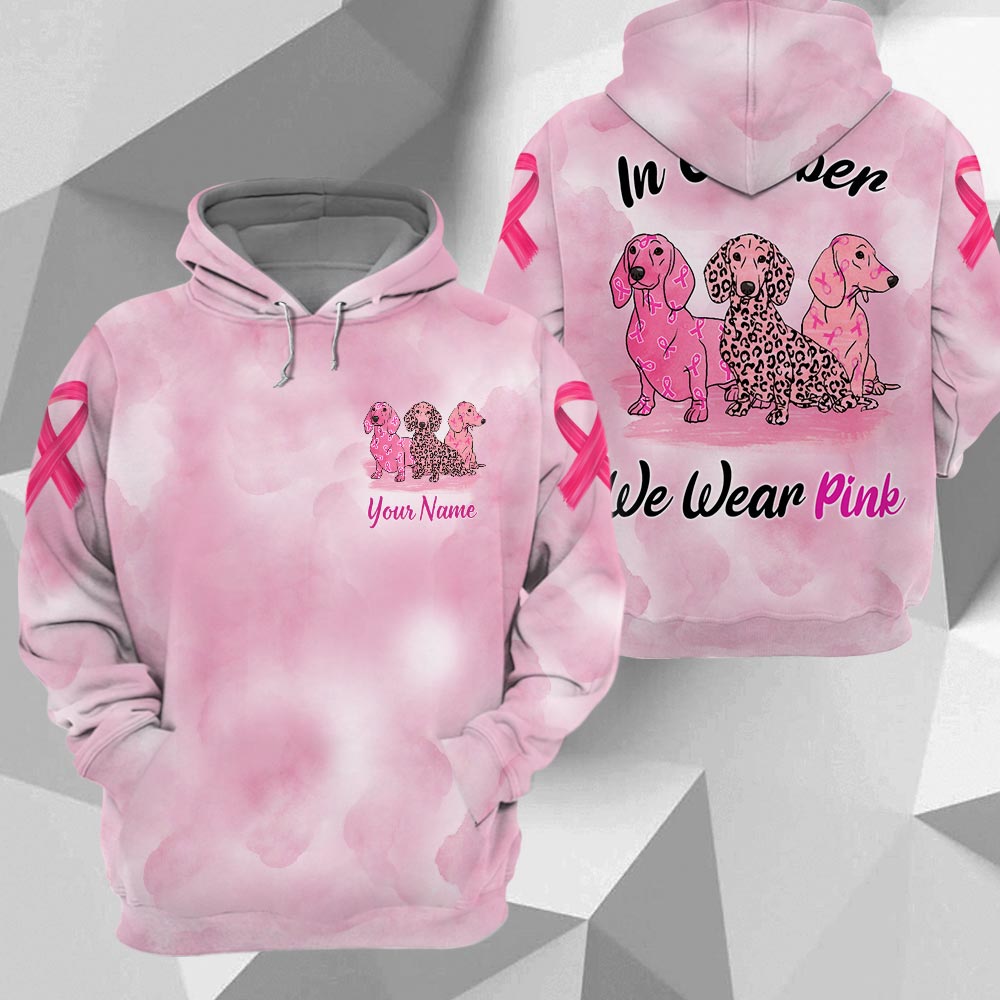 Dachshund Vr2, In October We Wear Pink, Breast Cancer Awareness Personalized All Over Print Shirt