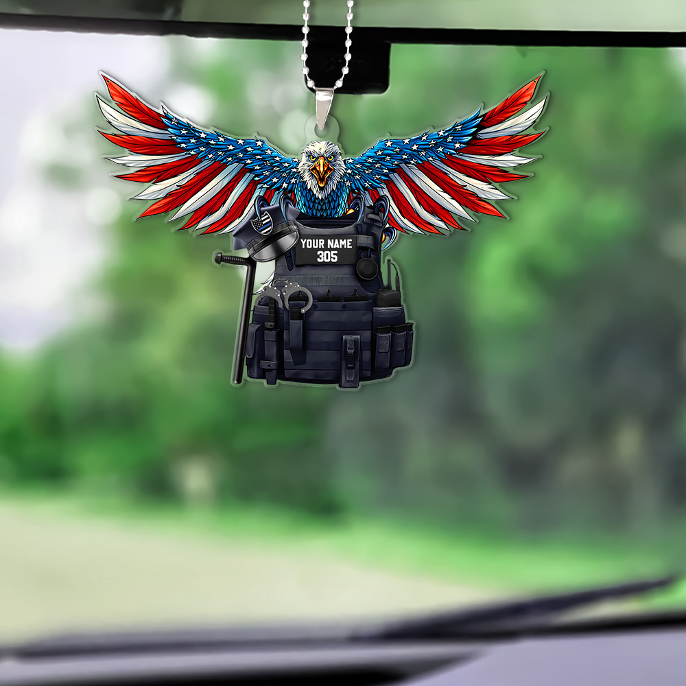 Eagle Thin Blue Line Flag, Personalized Bulletproof Police, Shaped Flat Acrylic Car Ornament Two Sides Print