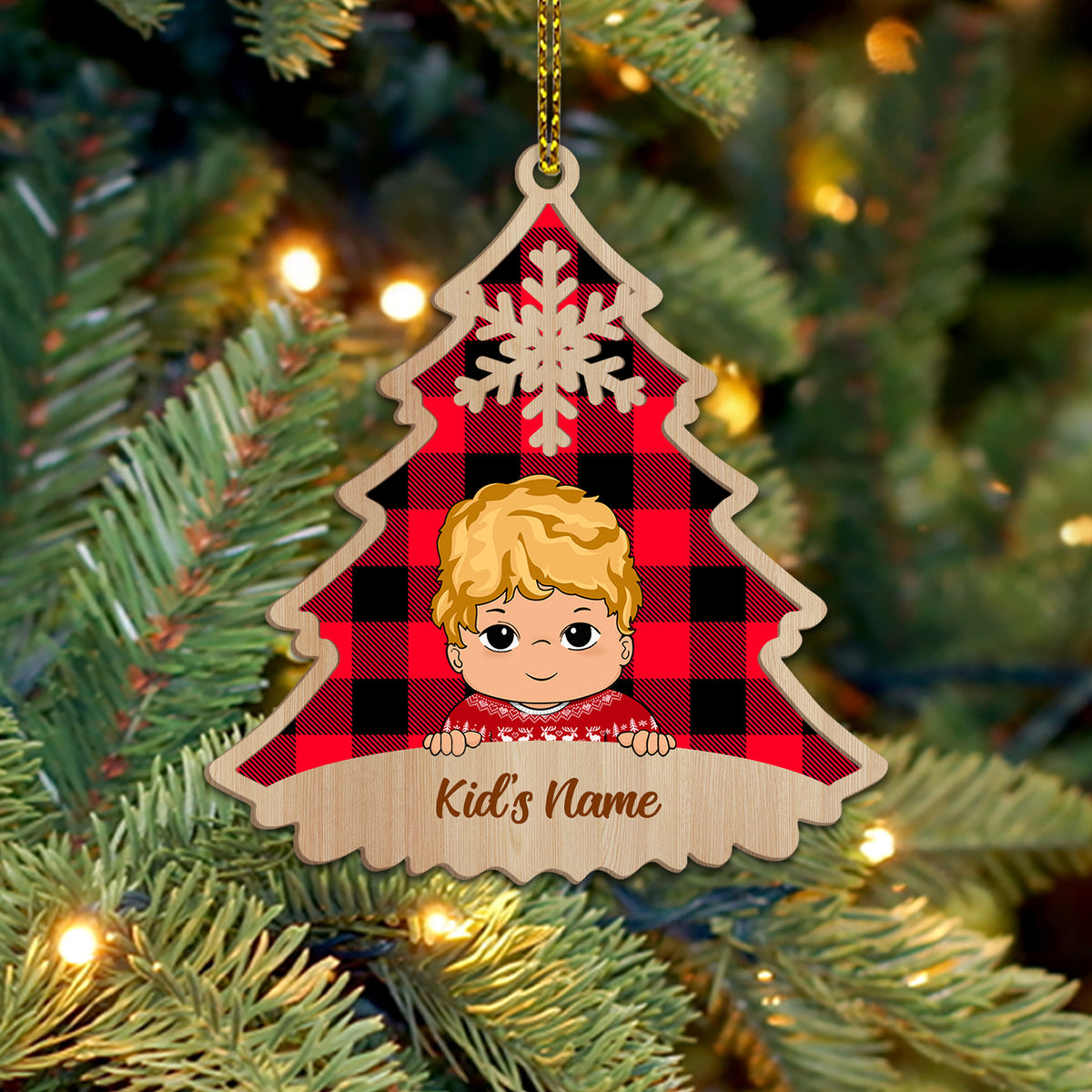 Kid Christmas Tree Personalized Shaped Wood Ornament For Kid From Family Member, HN98, TRNA