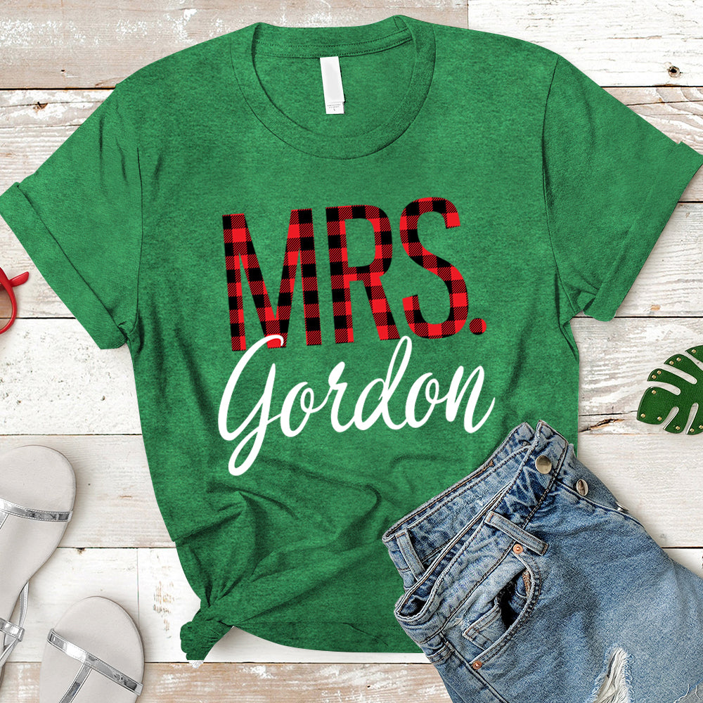 Personalized Mrs./Last Name Relaxed Boyfriend Personalized Last Name Boyfriend Buffalo Plaid Shirt / Caro