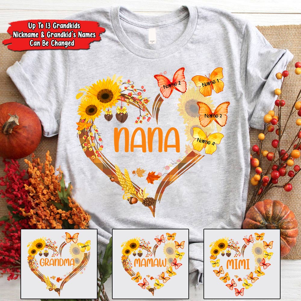 Butterfly Sunflower Personalized Shirts For Grandma Nana Gigi Mimi Fall Season