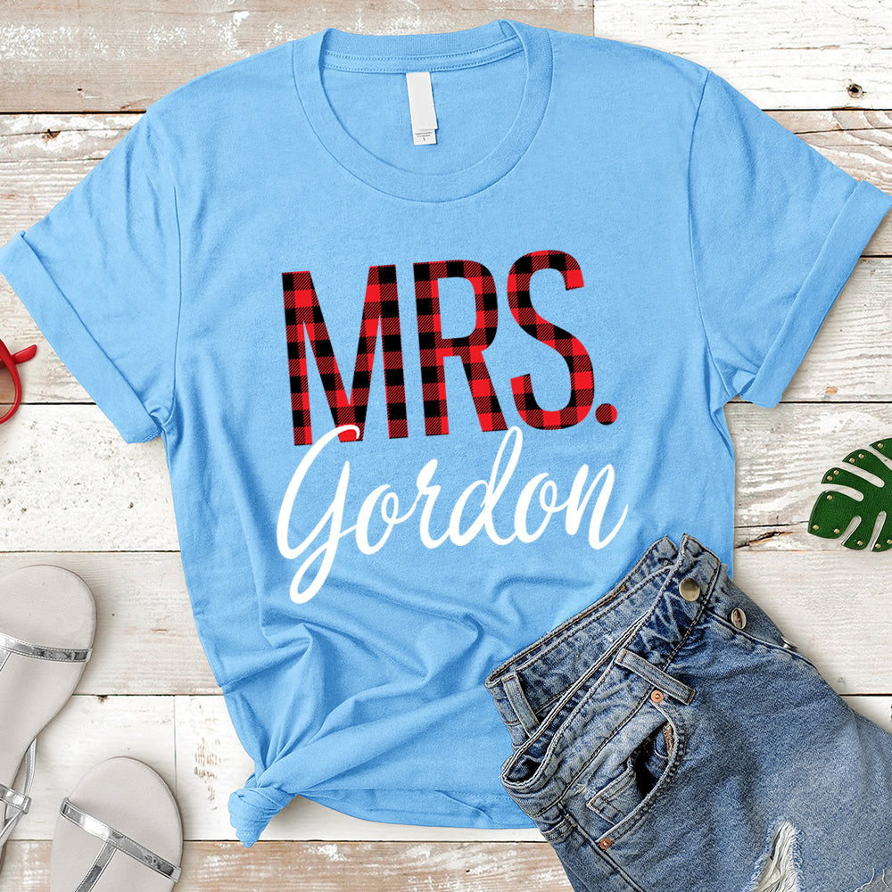 Personalized Mrs./Last Name Relaxed Boyfriend Personalized Last Name Boyfriend Buffalo Plaid Shirt / Caro