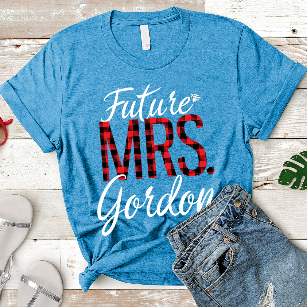 Future Mrs./Last Name Relaxed Boyfriend Personalized Last Name Boyfriend Buffalo Plaid Shirt / Caro