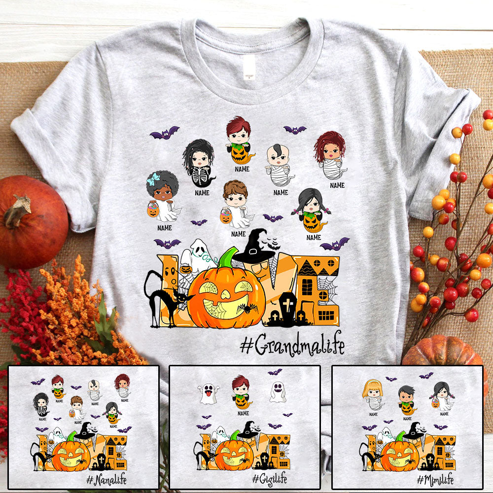 Personalized Love Grandma Grandkids With Halloween Ghost Costume Personalized Shirts