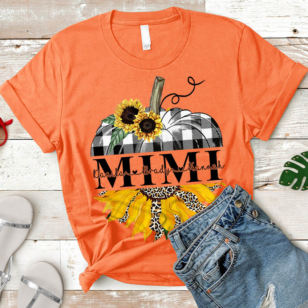 Grandma/Mimi/Gigi Sunflower Pumpkin Shirt, Nickname And Grandkid's Names Can Be Changed Vr2