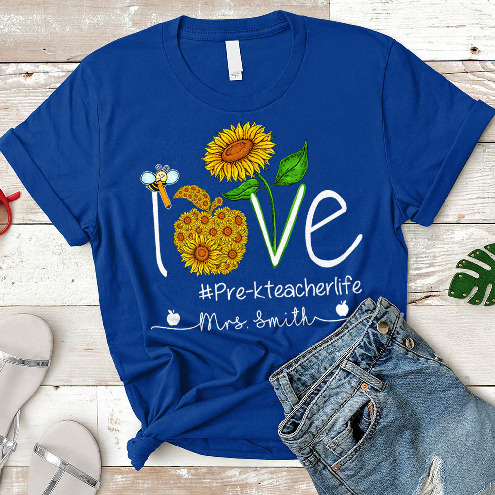 Love Teacher Life Sunflower Shirt Personalized Hashtag & Teacher Last Name H2511