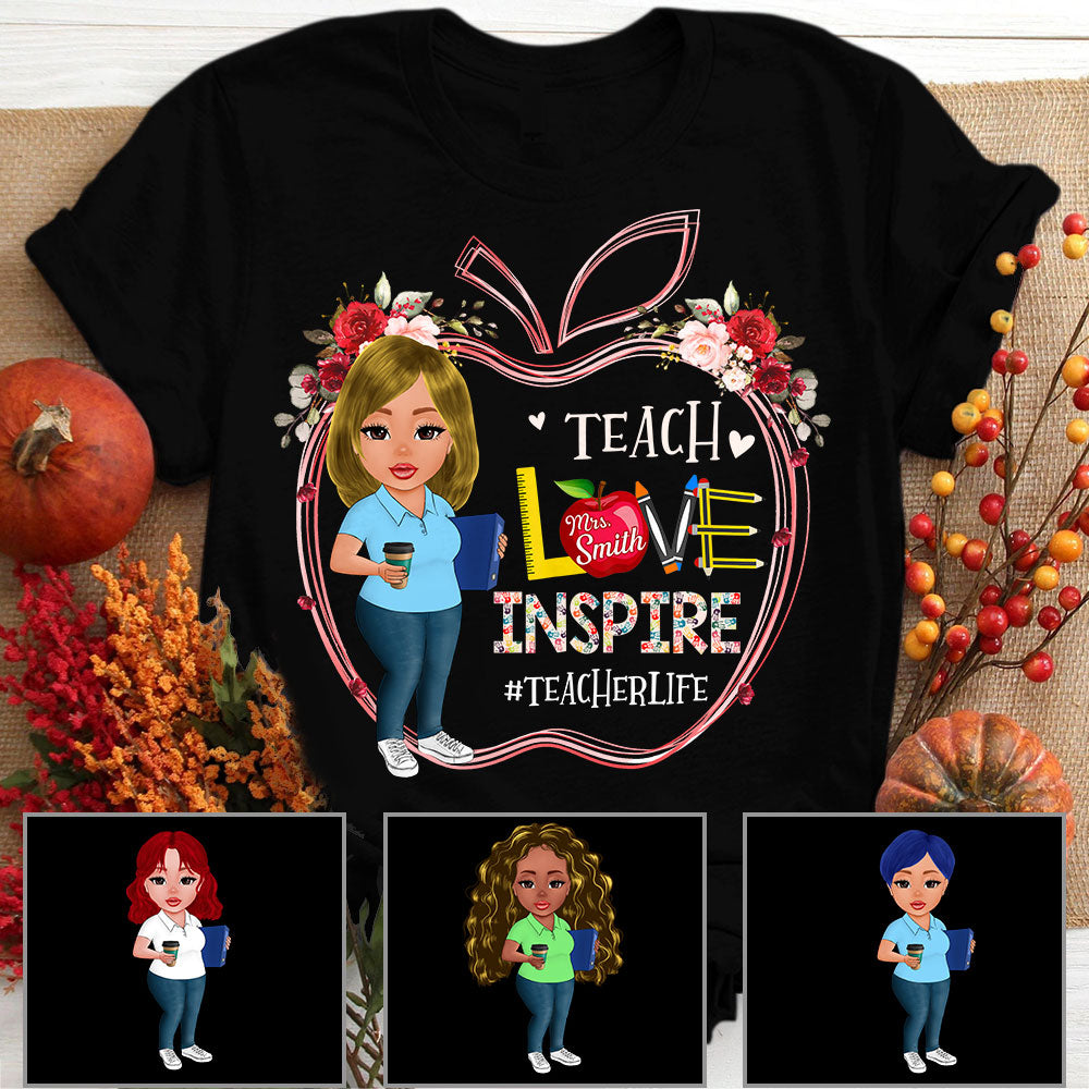 Teach Love Inspire Apple Shape Back To School Personalized Shirt For Teacher