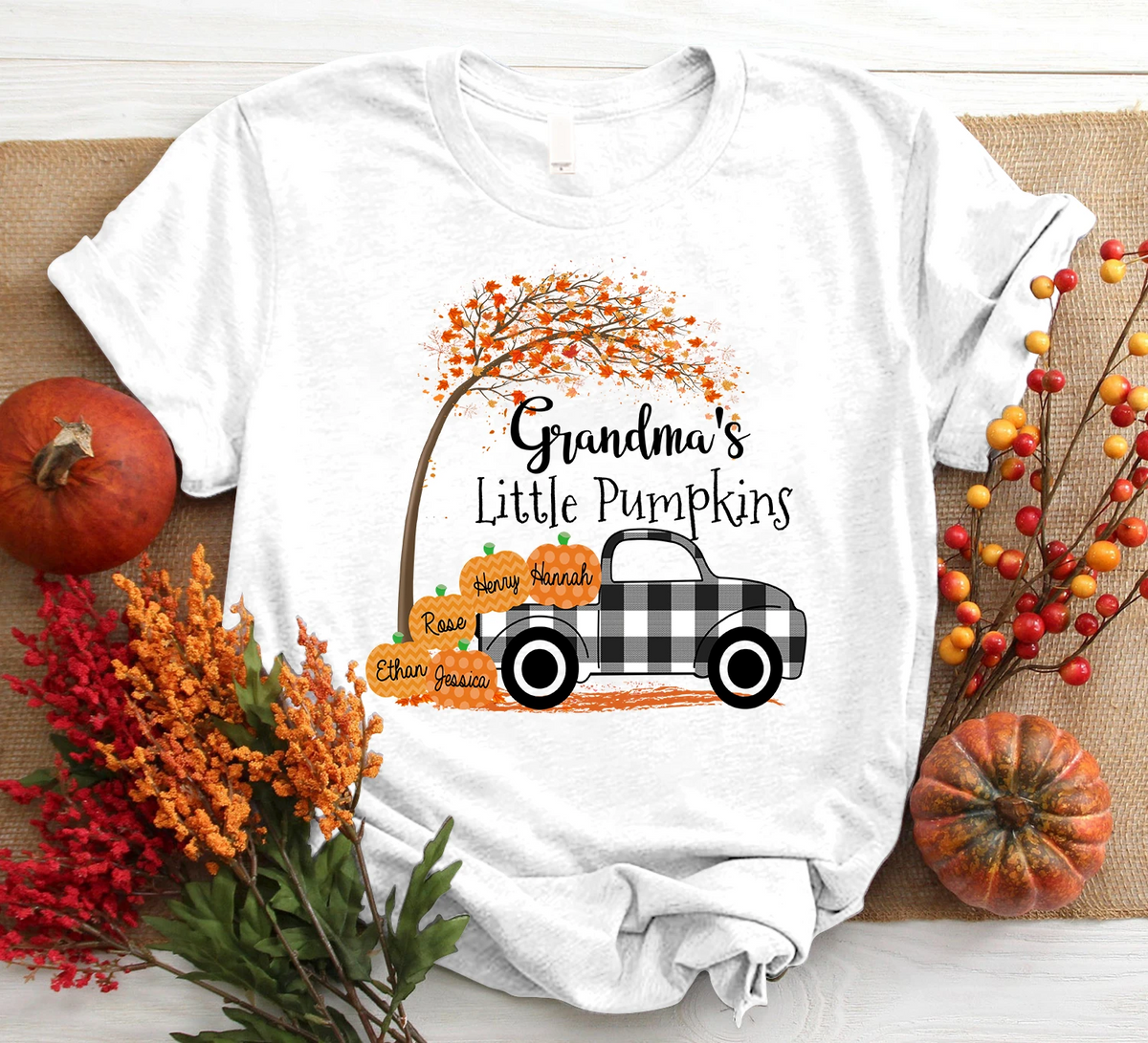 Personalized Grandma's Little Pumpkins Autumn Shirt Nickname & Grandkid's Name Can Be Changed