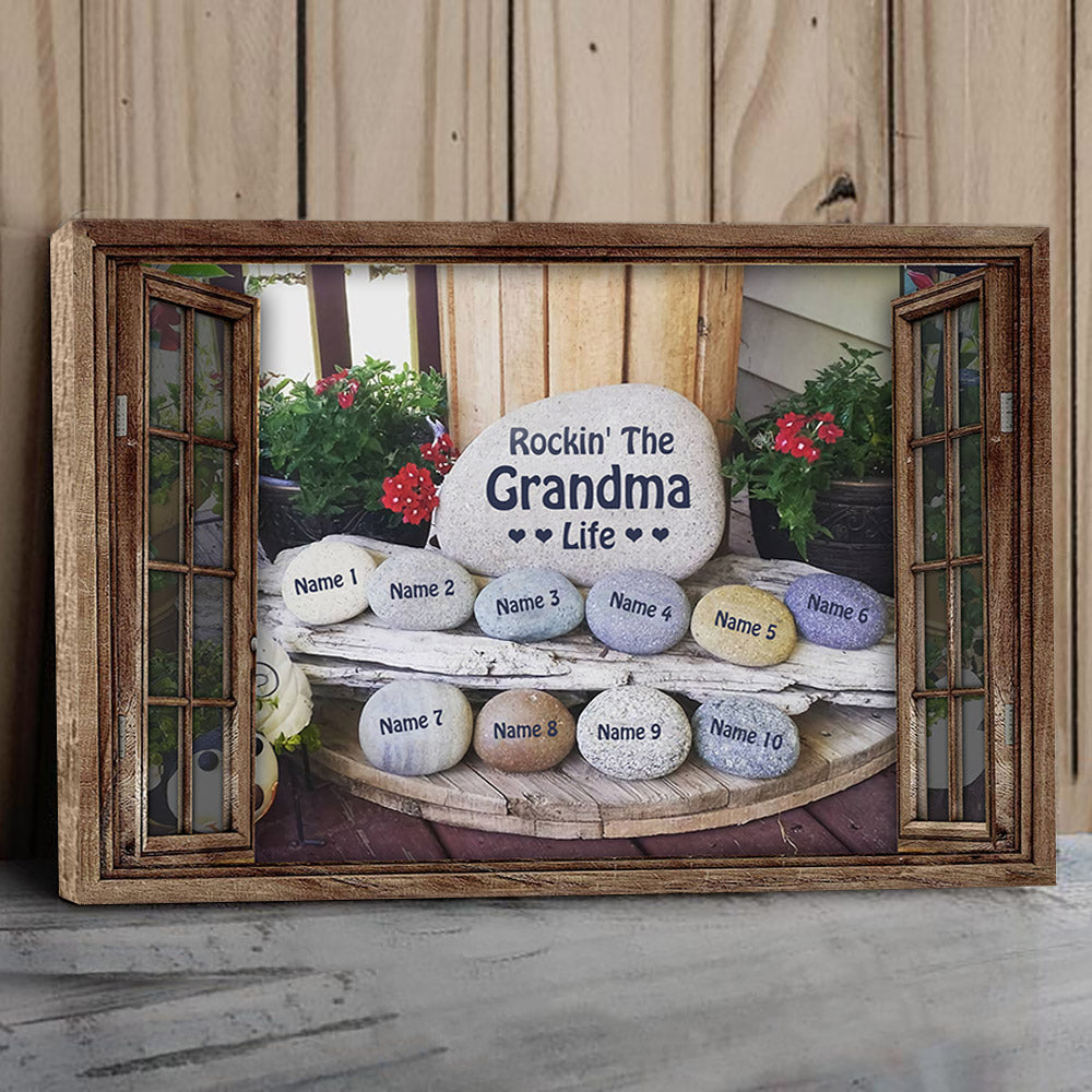 Rockin' The Grandma Life Rock Stone Personalized Canvas For Grandma