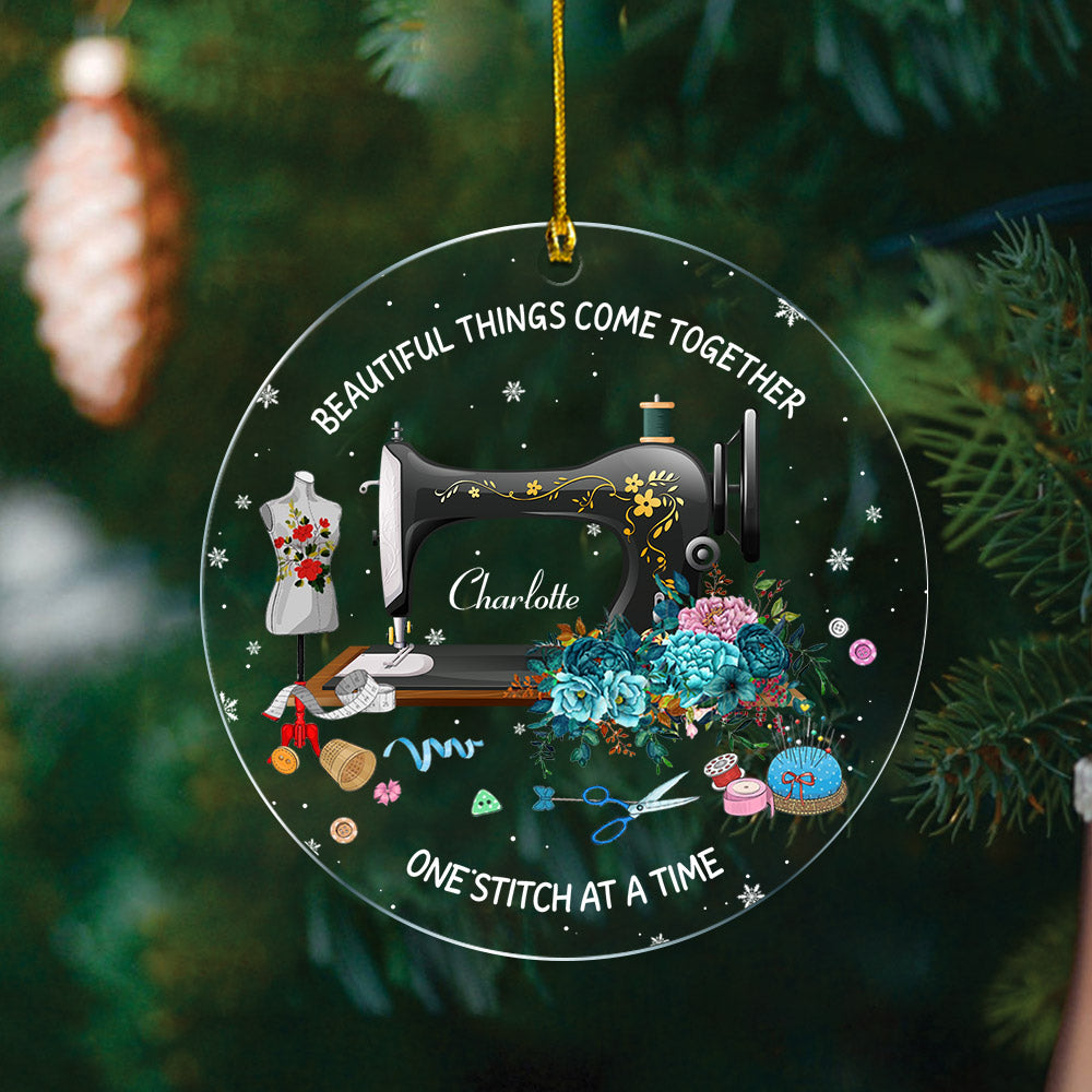 Sewing Machine Custom Shaped Acrylic Ornament Two Sides Print, Christmas Gift, Name & Flower can be changed Vr2,LIHD, Made By Acrylic And The 2 Sides Are The Same