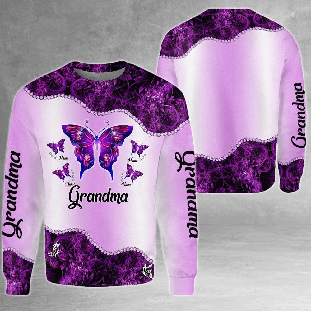 Grandma Violet Butterflies Personalized All Over Print Shirts For Grandma