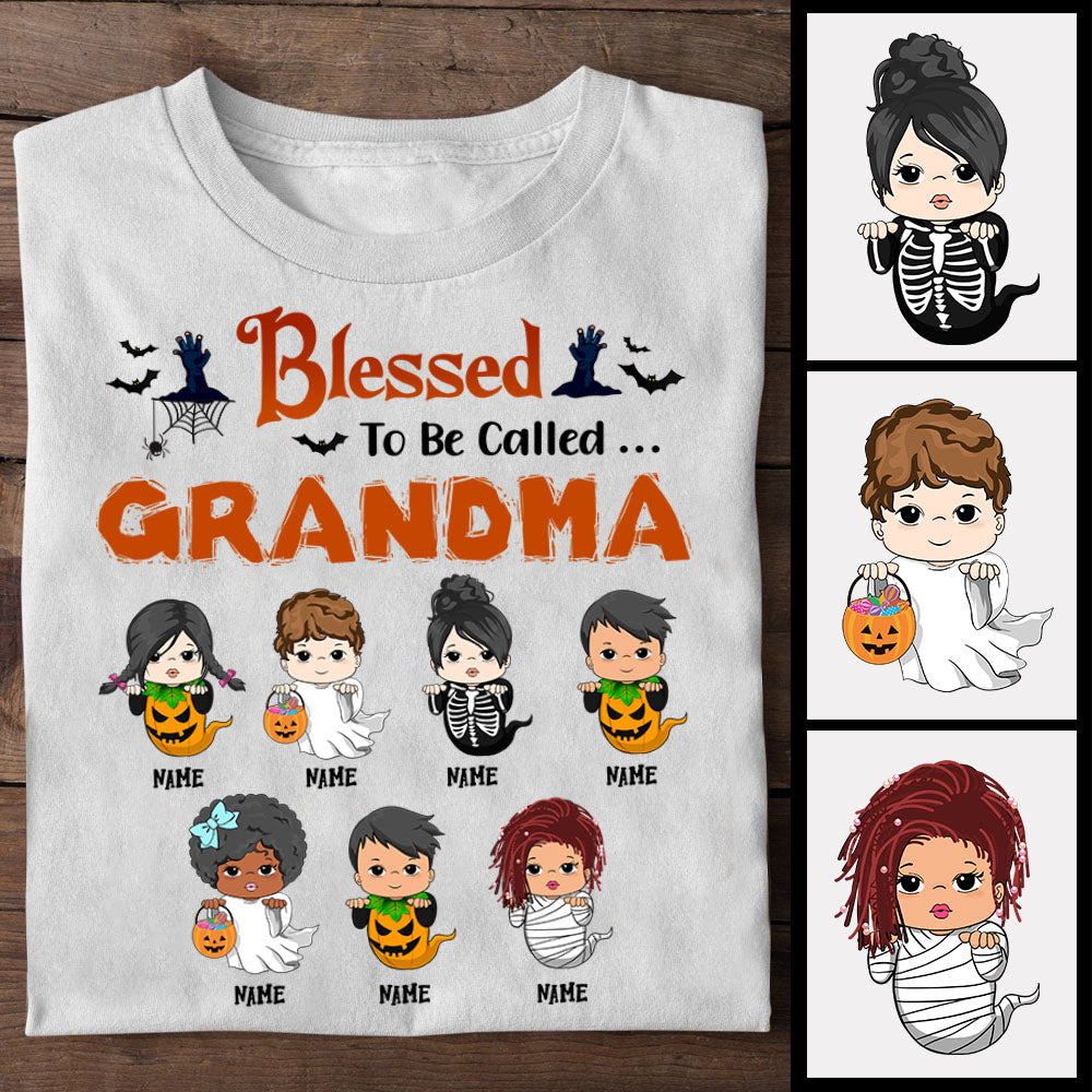 Blessed To Be Called Gigi Grandkids With Halloween Ghost Costume Personalized Shirts